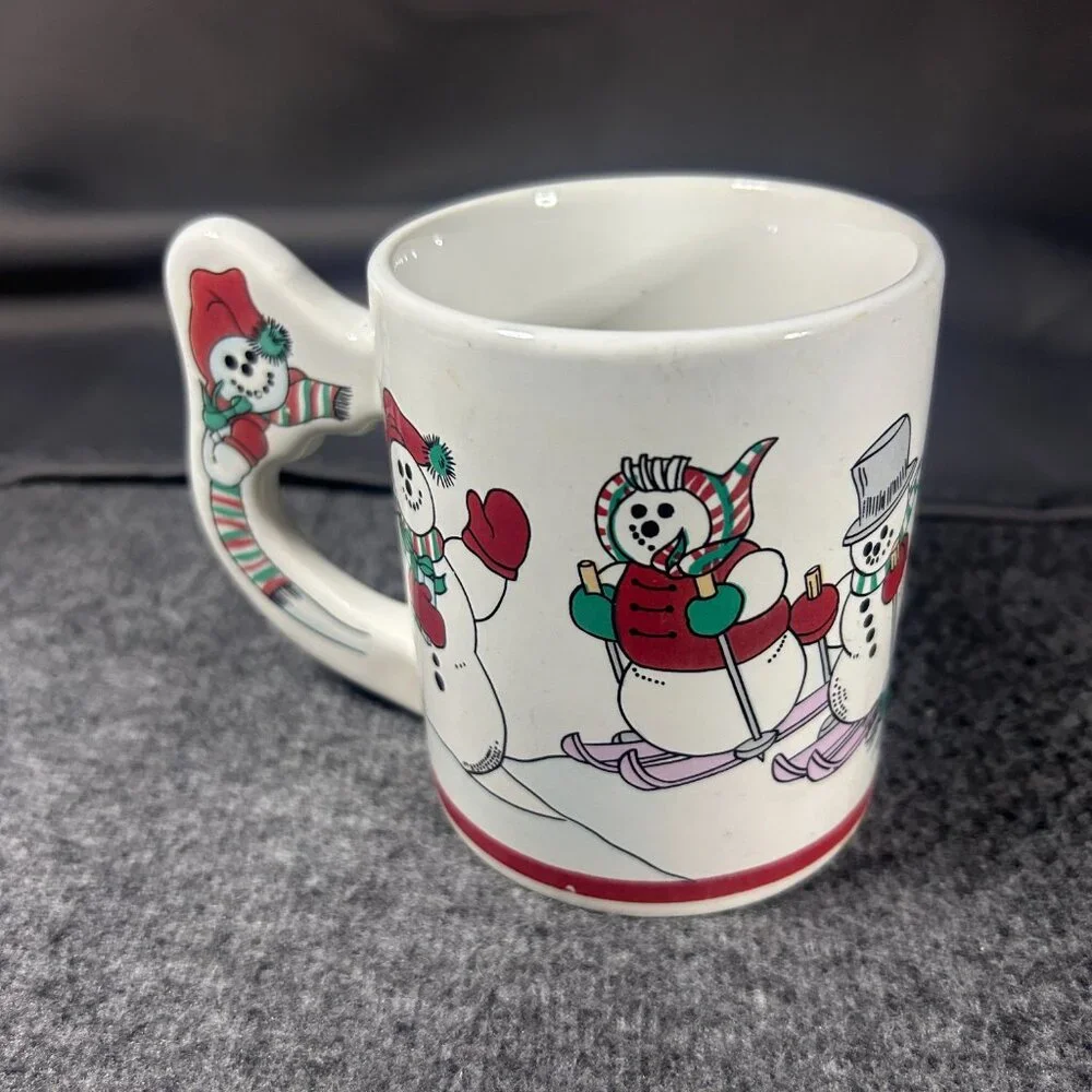 Vintage The Love‎ Mug 1980s Christmas Snowman Mug Cup with Decorative Handle EUC